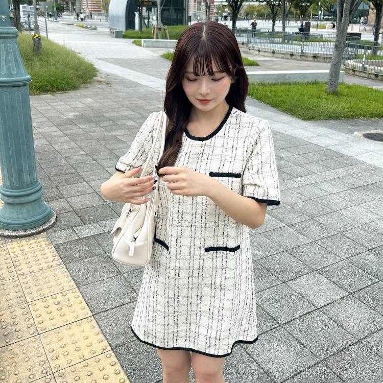 半袖ツイードミニワンピース - [10代・20代女性ファッション,韓国通販, SONA (ソニョナラ) - ソナ] - SONA